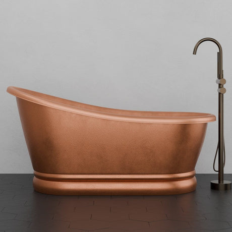 59" Zinsle Hammered Copper Single Slipper Copper Pedestal Tub