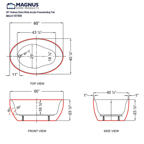 60" Holmes Extra Wide Acrylic Freestanding Tub