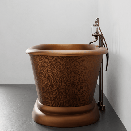 60" Torrance Copper Double-Ended Roll-Top Tub with Pedestal