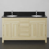 60" Unpainted Shaker Style Poplar Wood Double Vanity for Undermount Sink - 34" Height
