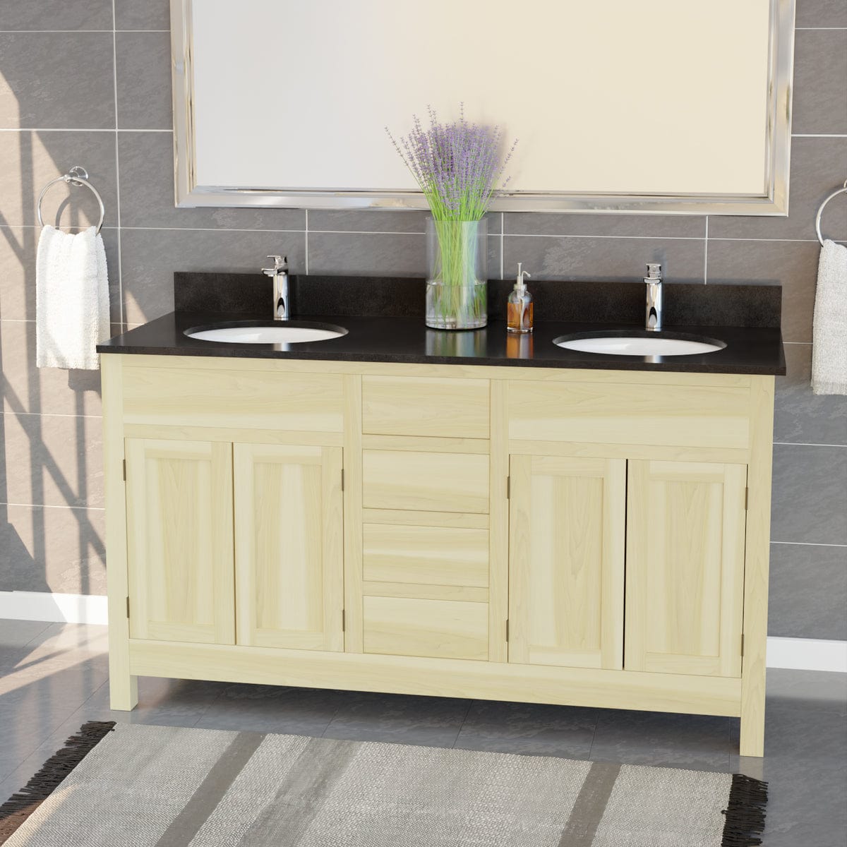 60" Unpainted Shaker Style Poplar Wood Double Vanity for Undermount Sink - 34" Height