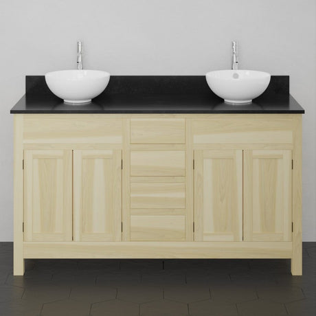 60" Unpainted Shaker Style Poplar Wood Double Vanity for Vessel Sink - 34" Height