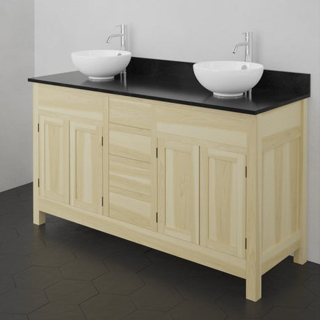 60" Unpainted Shaker Style Poplar Wood Double Vanity for Vessel Sink - 34" Height