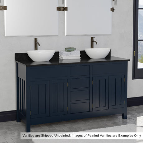 60" Unpainted Shaker Style Poplar Wood Double Vanity for Vessel Sink - 34" Height