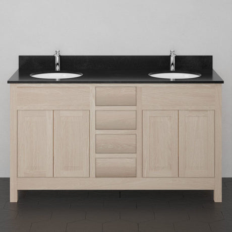 60" Vippis Unfinished Red Oak Raised Panel Double Vanity for Undermount Sinks - 34" Height