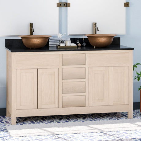 60" Vippis Unfinished Red Oak Raised Panel Double Vanity for Vessel Sinks - 34" Height