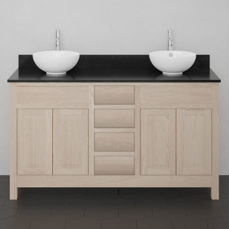 60" Vippis Unfinished Red Oak Raised Panel Double Vanity for Vessel Sinks - 34" Height