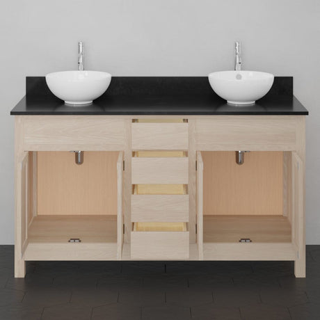 60" Vippis Unfinished Red Oak Raised Panel Double Vanity for Vessel Sinks - 34" Height