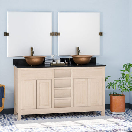 60" Vippis Unfinished Red Oak Raised Panel Double Vanity for Vessel Sinks - 34" Height