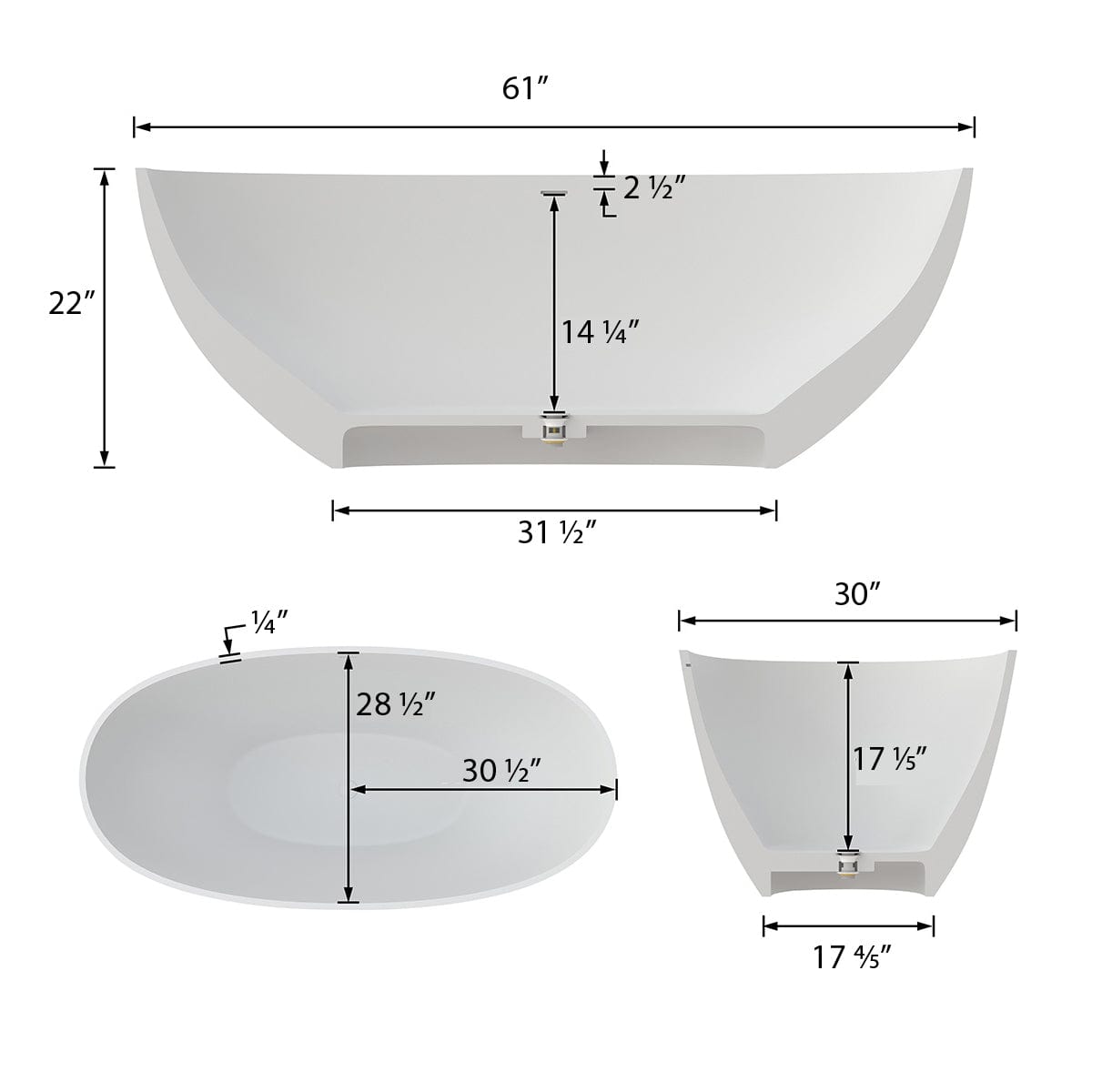 61" Denali Solid Surface Stone Resin Freestanding Bathtub - Gold Exterior