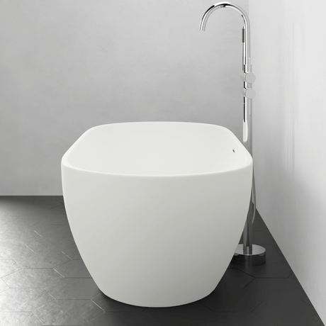 63" Algona Solid Surface Stone Resin Freestanding Bathtub - Glossy Finish with Air Jets