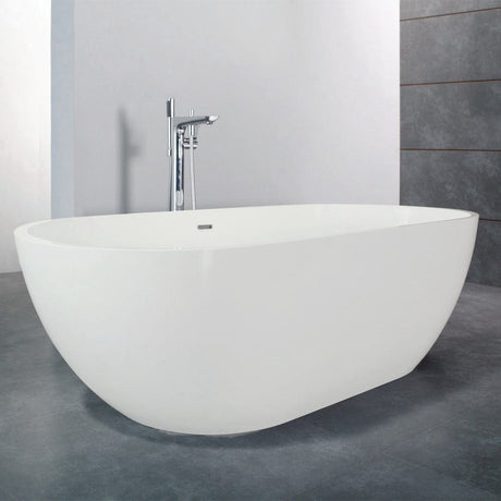 63" Algona Solid Surface Stone Resin Freestanding Bathtub - Glossy Finish with Air Jets