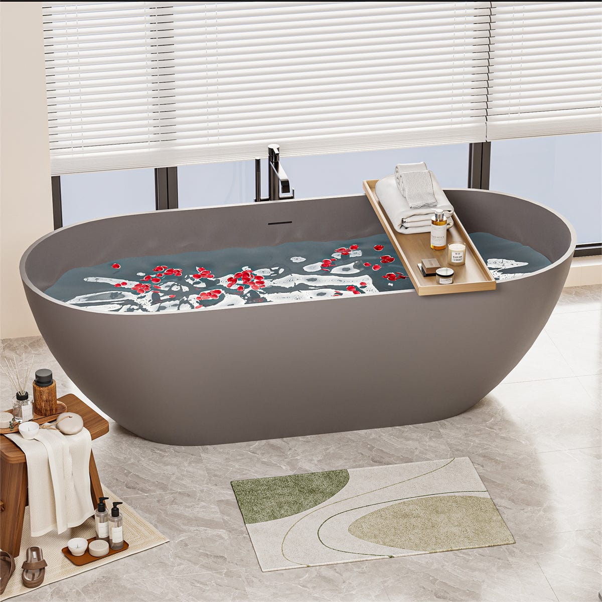 63" Boalt Solid Surface Stone Resin Freestanding Bathtub - Matte Gray Finish
