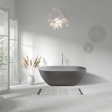 63" Boalt Solid Surface Stone Resin Freestanding Bathtub - Matte Gray Finish