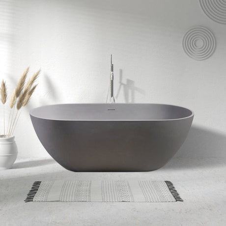 63" Boalt Solid Surface Stone Resin Freestanding Bathtub - Matte Gray Finish