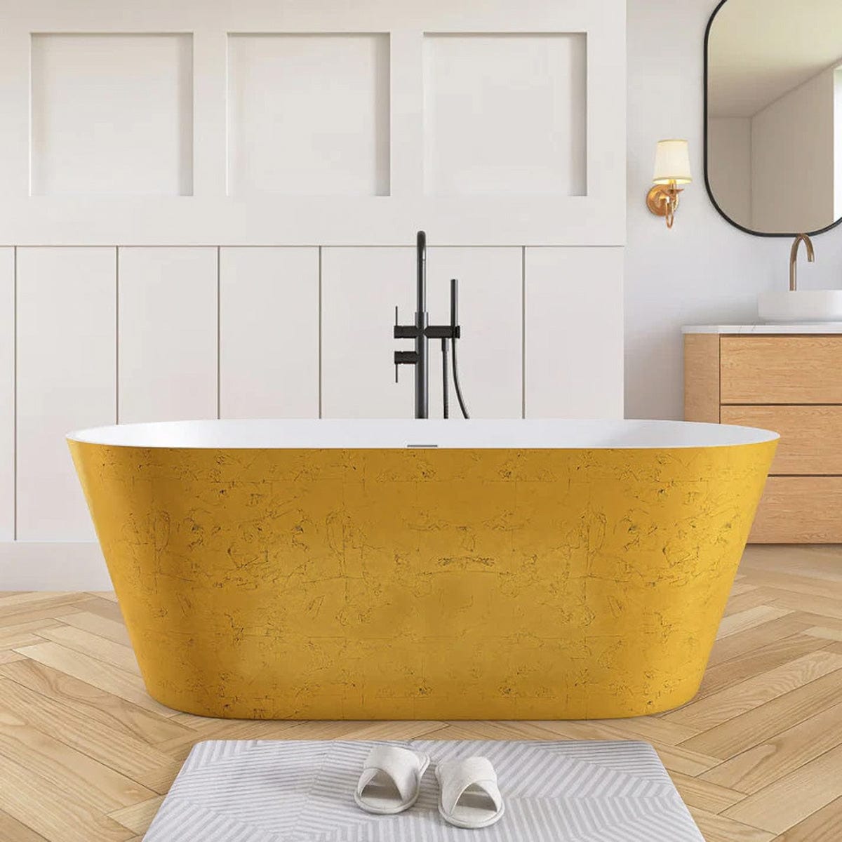 63" Lyttle Solid Surface Stone Resin Freestanding Bathtub - Gold Leaf