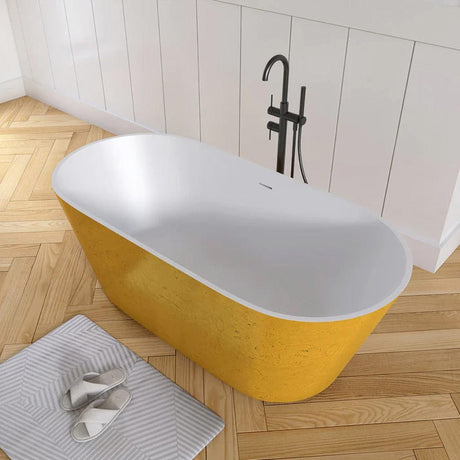 63" Lyttle Solid Surface Stone Resin Freestanding Bathtub - Gold Leaf