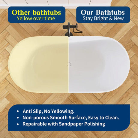 63" Lyttle Solid Surface Stone Resin Freestanding Bathtub - Gold Leaf