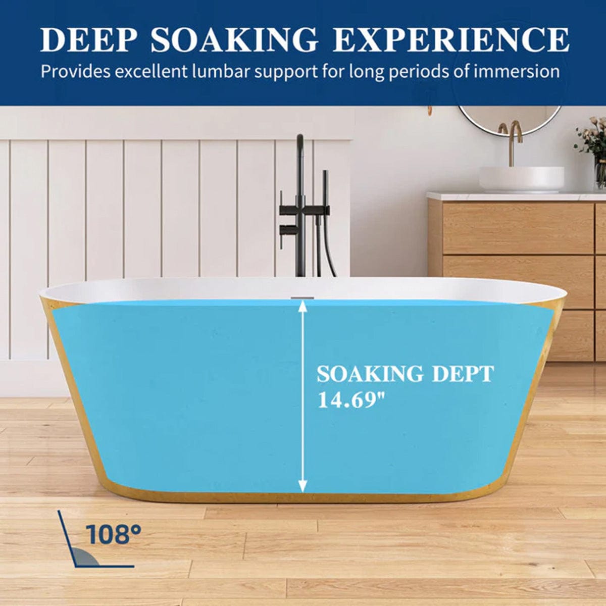 63" Lyttle Solid Surface Stone Resin Freestanding Bathtub - Gold Leaf