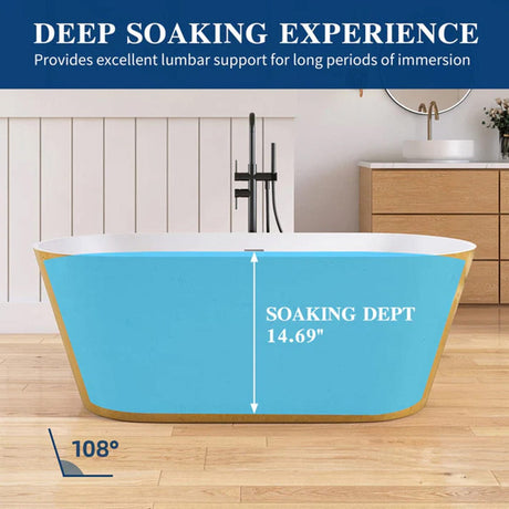 63" Lyttle Solid Surface Stone Resin Freestanding Bathtub - Gold Leaf