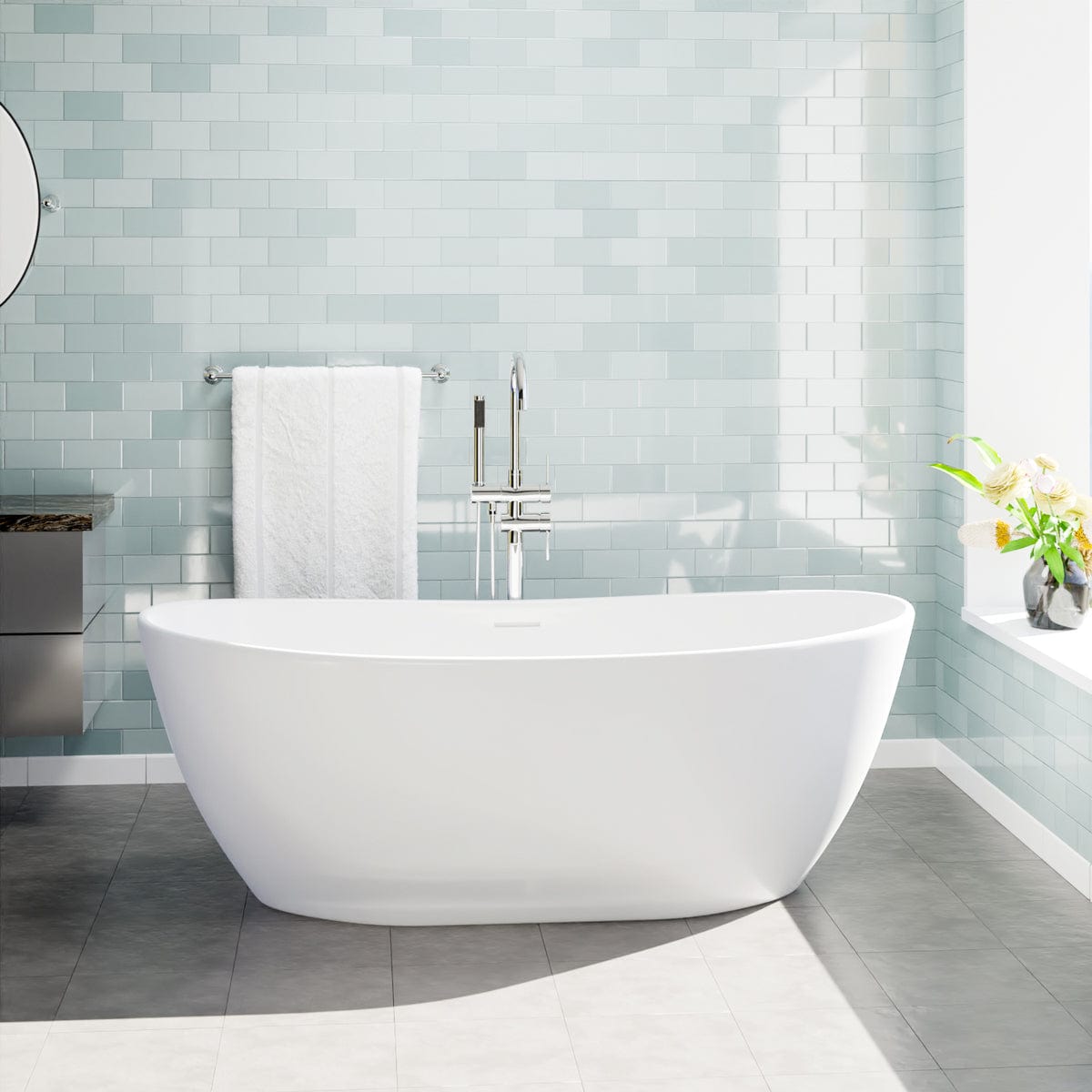 65" Gage Solid Surface Stone Resin Freestanding Bathtub with Air Jets