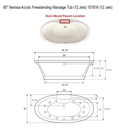 65" Nerissa Acrylic Freestanding Massage Tub