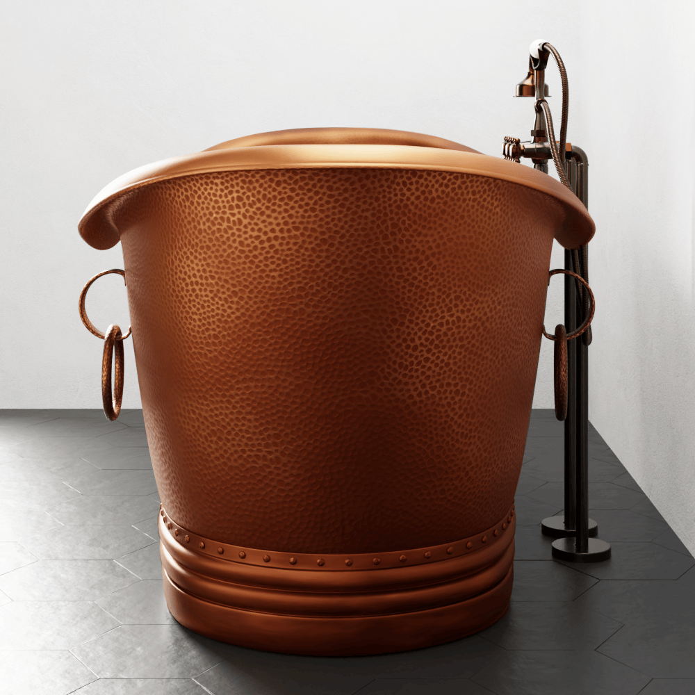 66" Arcadia Copper Double-Slipper Roll-Top Pedestal Tub