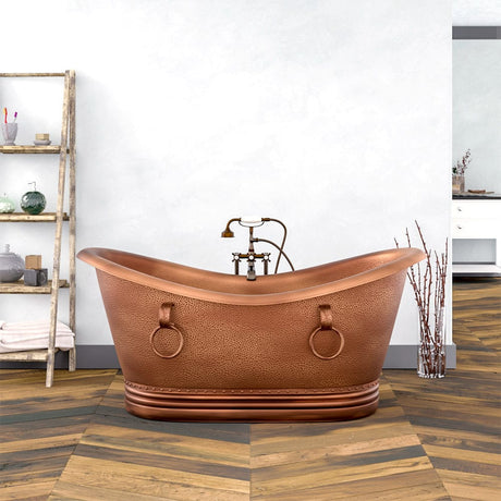 66" Arcadia Copper Double-Slipper Roll-Top Pedestal Tub