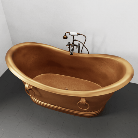 66 Arcadia Copper Double-Slipper Roll-Top Pedestal Tub