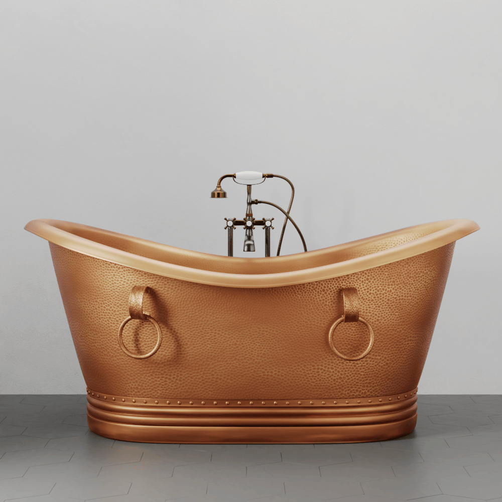 66 Arcadia Copper Double-Slipper Roll-Top Pedestal Tub