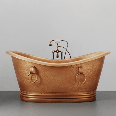 66 Arcadia Copper Double-Slipper Roll-Top Pedestal Tub