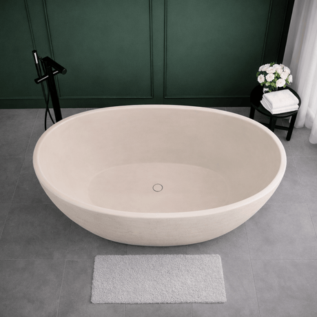 66" Blossom Concrete Oval Freestanding Tub – Natural Concrete Texture