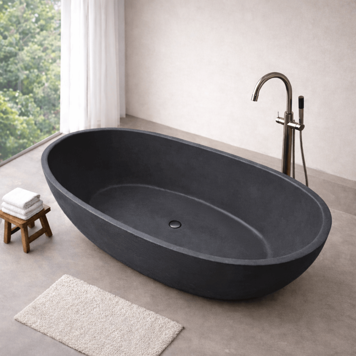 66" Blossom Concrete Oval Freestanding Tub – Natural Concrete Texture