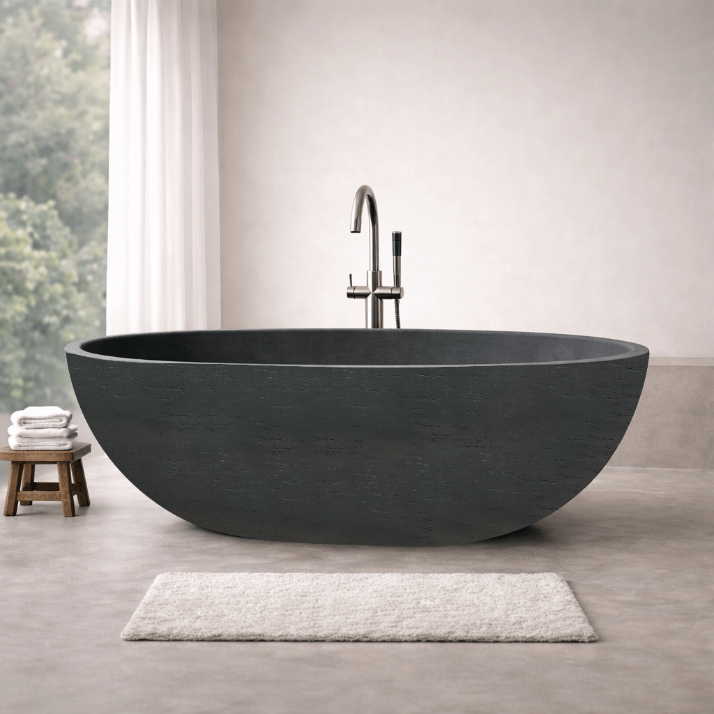 66" Blossom Concrete Oval Freestanding Tub – Natural Concrete Texture
