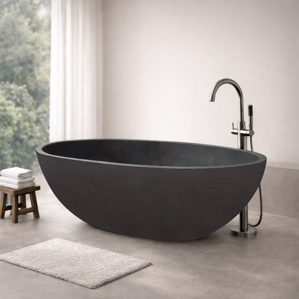 66" Blossom Concrete Oval Freestanding Tub – Natural Concrete Texture