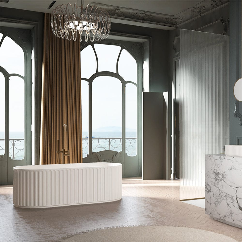 66" Bria Natural Concrete Oval Freestanding Tub - Smooth