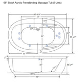 66" Brook Acrylic Freestanding Massage Tub