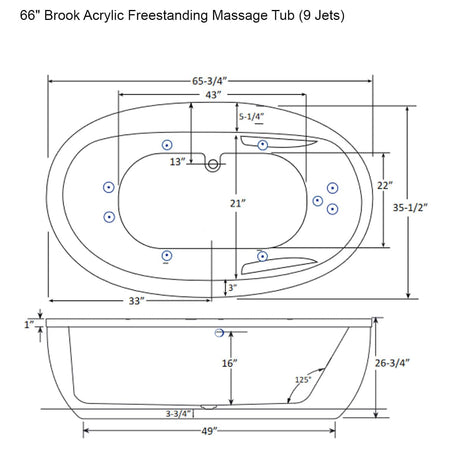 66" Brook Acrylic Freestanding Massage Tub