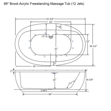 66" Brook Acrylic Freestanding Massage Tub