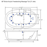 66" Brook Acrylic Freestanding Massage Tub