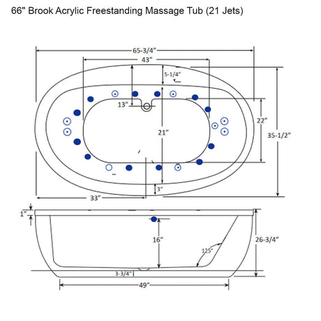 66" Brook Acrylic Freestanding Massage Tub