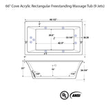 66" Cove Acrylic Rectangular Freestanding Massage Tub