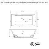 66" Cove Acrylic Rectangular Freestanding Massage Tub