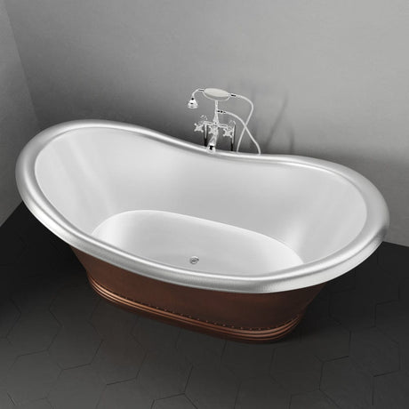 66" Findley Copper Double-Slipper Roll-Top Pedestal Tub - Nickel Interior