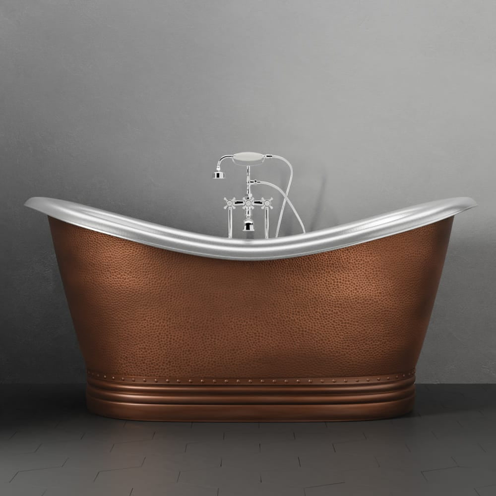 66" Findley Copper Double-Slipper Roll-Top Pedestal Tub - Nickel Interior