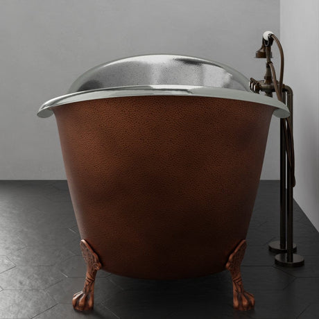 66" Forhaster Antique Copper Clawfoot Double-Slipper Tub - Nickel Interior