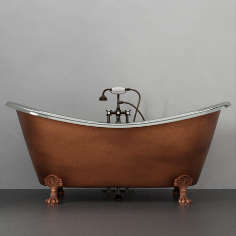 66" Forhaster Antique Copper Clawfoot Double-Slipper Tub - Nickel Interior