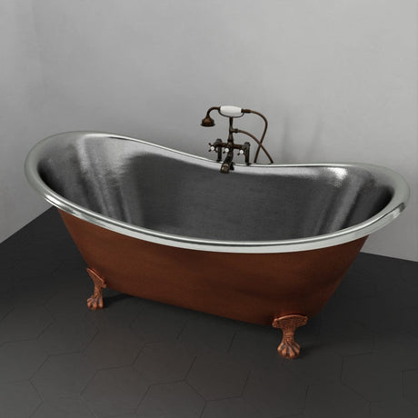 66" Forhaster Antique Copper Clawfoot Double-Slipper Tub - Nickel Interior