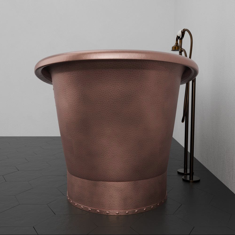 66" Hayward Hammered Copper Double Slipper Pedestal Tub with Copper Rivets