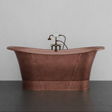 66" Hayward Hammered Copper Double Slipper Pedestal Tub with Copper Rivets